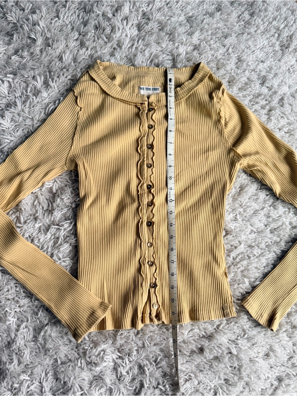 Free People We The Free Ribbed Button Front Henley Top Medium Golden Wheat - Picture 5 of 5
